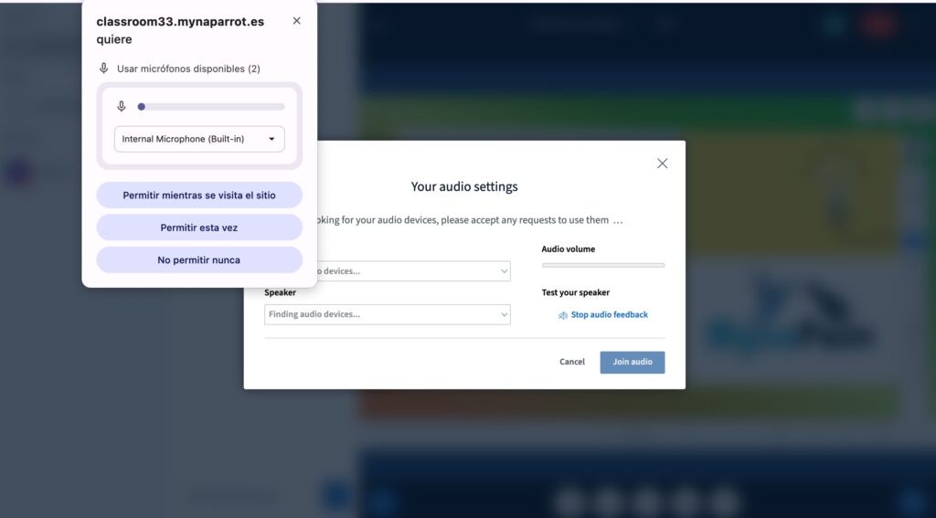 Pantalla de configuración de audio en BigBlueButton para optimizar la calidad del sonido en reuniones virtuales