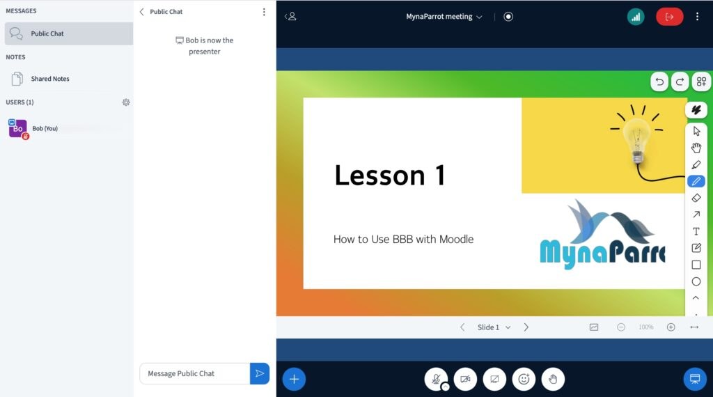 Screenshot interfaz del canvas del aplicativo BigBlueButton
